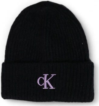 Calvin Klein Lila Ribgebreide Beanie Monogram Black Dames