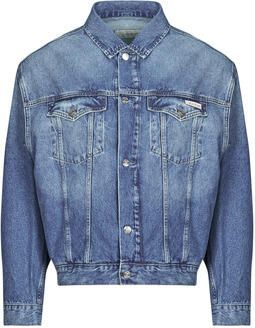Calvin Klein Jeans Denim Logo Knopen Leren Patch Blue Heren