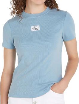 CALVIN KLEIN Dames Tops & T-shirts Label Washed Rib Slim Tee Lichtblauw