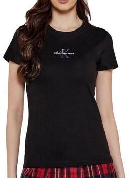 Calvin Klein Jeans T-shirt met labelprint en geribde ronde hals - Foto 2