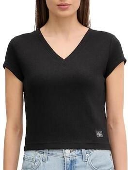 Calvin Klein T-shirt A- SS WOVEN LABEL RIB VNECK TEE - Foto 6