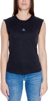 Calvin Klein Jeans Geweven Label T-Shirt Herfst Winter Collectie Black Dames