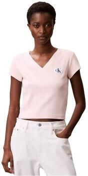 Calvin Klein T-shirt A- SS WOVEN LABEL RIB VNECK TEE - Foto 6