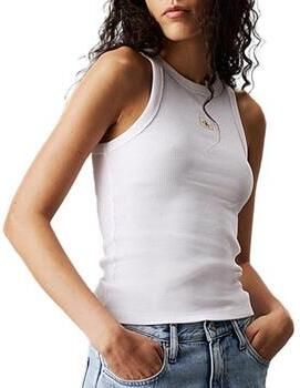 CALVIN KLEIN Dames Tops & T-shirts Woven Label Rib Tank Top Wit - Foto 6