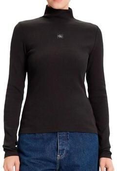 Calvin Klein Shirttop LS WOVEN LABEL TURTLENECK Met ronde hals regular fit