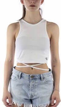 Calvin Klein Jeans Top T-Shirt Waist Straps Tank Bianco