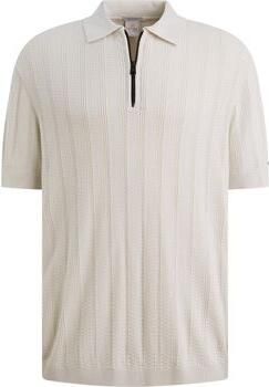 Cast Iron Polo Shirt Korte Mouw Half-Zip Polo Structure Ecru