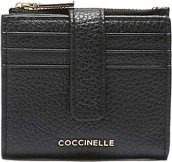 Coccinelle Zwarte Leren Portemonnee Vrouwen Knop Rits Black Dames