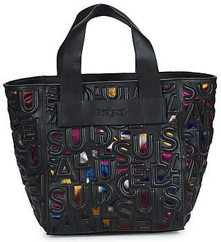 Desigual Middelgrote Shopper Tas met Glanzende Onderkant en Meerdere Zakken Black Dames