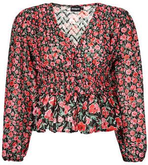 Desigual Gestippelde blouse met V-hals en elastische taille Multicolor Dames