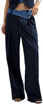 Desigual regular waist wide leg broek met krijtstreep blauw - Foto 3