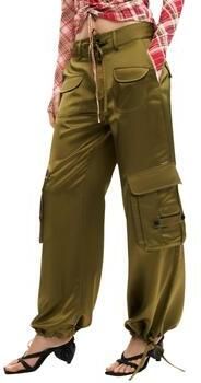 Desigual satijnen tapered low waist cargobroek kaki - Foto 4