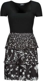 Desigual Zwart Bedrukte Jurk Lente Zomer Korte Mouw Multicolor Dames
