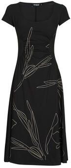 Desigual Bloemen Zwart Jurk Korte Mouw Ronde Hals Black Dames - Foto 7