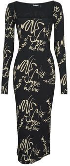 Desigual Zwarte Vierkante Hals Lange Mouw Jurk Black Dames - Foto 8