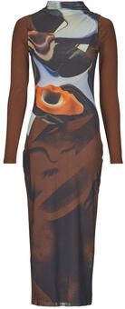 Desigual jurk met all over print en mesh donkerrood multi - Foto 4