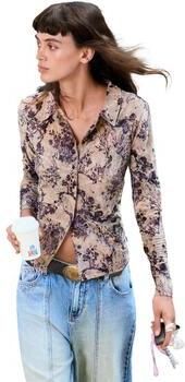 Desigual blouse met print grijsbruin - Foto 4