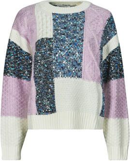 Desigual gebreide trui met glitters ecru lila blauw