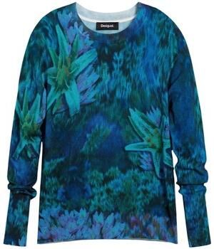 Desigual gebloemde pullover blauw fijn gebreid - Foto 4