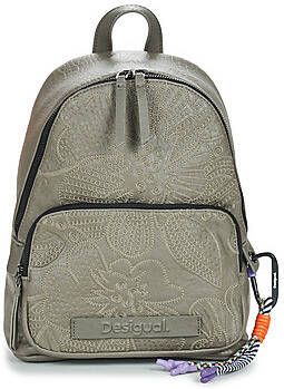 Desigual Kleine Zwarte Rugzak met Bloemenborduursel van Eco Leer Black Dames Kledingwinkel