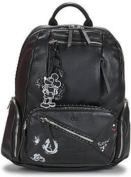 Desigual Middelgrote imitatieleer rugzak met meerdere zakken en Mickey Mouse-details Black Dames