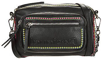 Desigual Zwarte Geborduurde Schoudertas Rits Black Dames