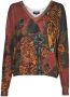 Desigual fijngebreide trui met all over print kaki oranje donkerrood - Thumbnail 1