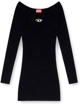 Diesel Zwarte Geribbelde Jurk met Metalen Logo Black Dames