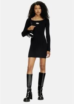 Diesel Zwarte Geribbelde Jurk met Metalen Logo Black Dames - Foto 10