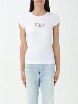Diesel T-shirt met uitsnijding en logopatch White Dames - Foto 15