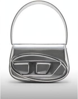 Diesel Zilveren Spiegelende Leren Tas met Handvat en Afneembare Schouderband Gray Dames