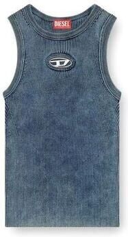 Diesel Blauwe Denim Mouwloze Top met Logo Blue Dames