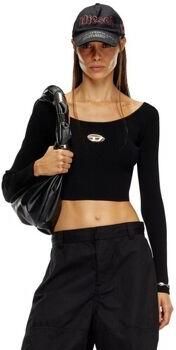 Diesel Ribgebreide Crop Top met Logo Black Dames