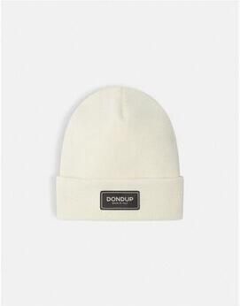 Dondup Geribbelde wollen muts met stoffen logo. Gemaakt in Italië. Beige Heren