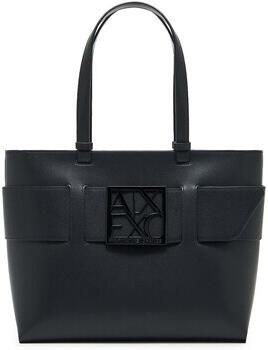 Armani Exchange Medium Shopper Bag met Ton-sur-Ton Monogram Black Dames