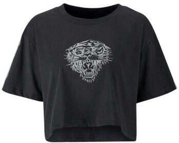 Ed Hardy T-shirt Korte Mouw Tiger Glow Crop Top Black