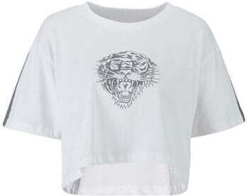 Ed Hardy T-shirt Korte Mouw Tiger Glow Crop Top White