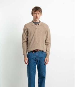 Edmmond Studios Polo Shirt Lange Mouw Wool Polo Plain Tan