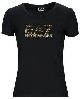 Emporio Armani EA7 Zwarte Katoenen Ronde Hals Slim Fit T-shirt Black Dames