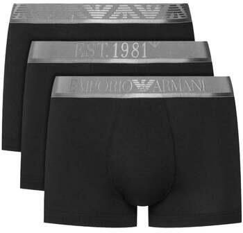Emporio Armani Boxers Stretch Cotton Logo 3 Pack Trunks Black Silver