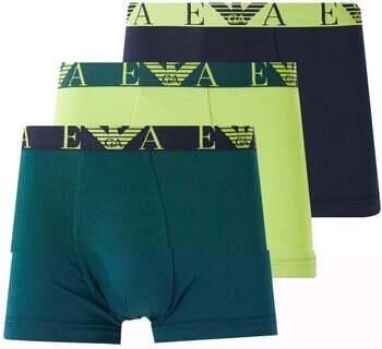 Emporio Armani Boxers Stretch Cotton Logo 3 Pack Trunks Blue Pine Lime