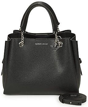 Emporio Armani Zwarte gehamerde imitatieleren handtas met logo bedel Black Dames - Foto 7