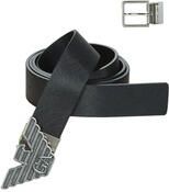 Emporio Armani Zwarte leren riem met verwisselbare gespen Black Heren