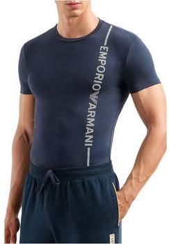 Emporio Armani Stretch Logo Verticaal Katoenen T-Shirt Blue Heren