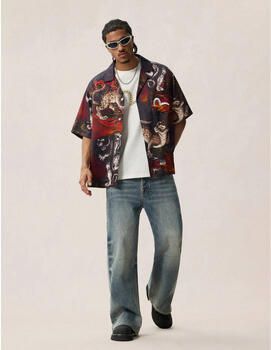 Evisu Overhemd Korte Mouw 2ESHTM6SS1032 HT LEOPARD AOP SS SHIRT-BLKA ALLOVER BLACK