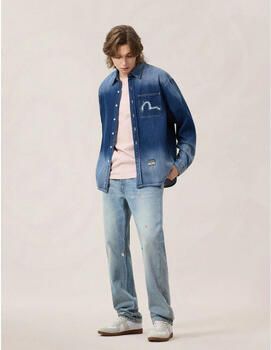 Evisu Overhemd Lange Mouw 2ESHTM6SL1022 HT WASHED DENIM LS SHIRT-INDM MID TONE INDIGO