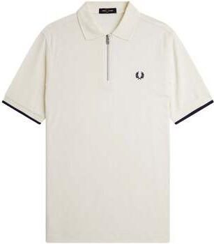 Fred Perry T-shirt Crepe Pique Zip Neck Polo Shirt Ecru
