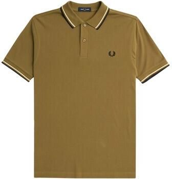Fred Perry Bruin Gestreept Polo Shirt met Contrast Brown Heren