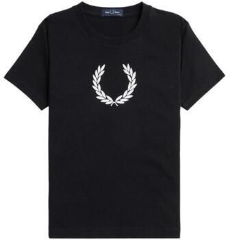 Fred Perry Zwart Velours Laurel Wreath T-shirt Black Heren