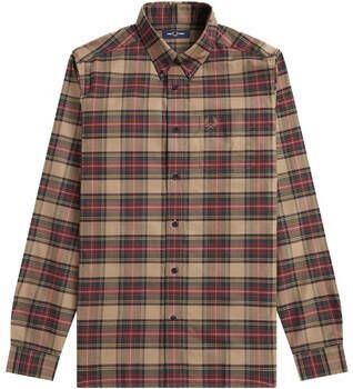 Fred Perry Overhemd Lange Mouw Camicia Tartan Cammello Rosso